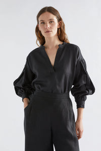 Vassa Linen Top | Black