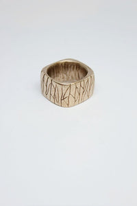 Bronze - Wide Square, Carved Ring - #14
