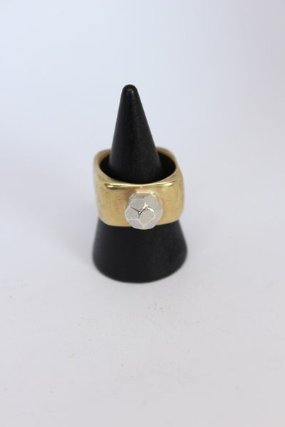 Brass + Silver Square Rock Ring  - #102