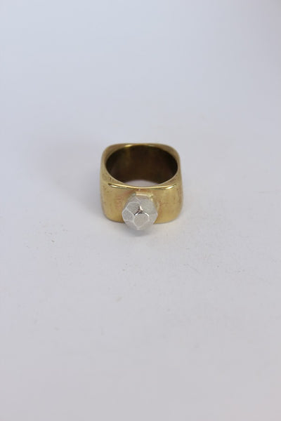 Brass + Silver Square Rock Ring  - #102