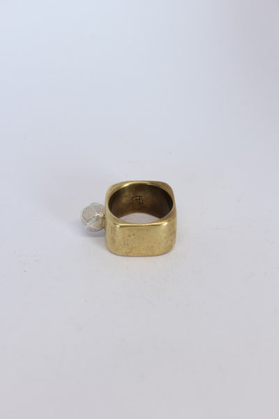 Brass + Silver Square Rock Ring  - #102