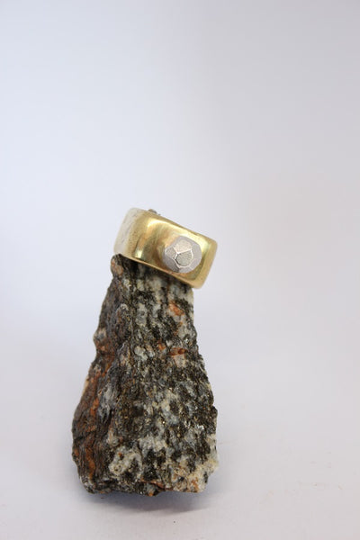 Brass + Silver Square Rock Ring  - #102