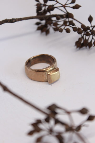 Bronze Square Stone Ring - #107