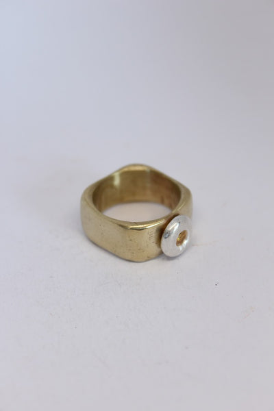 Brass + Silver Cubic Zirconia Pebble Ring  - #108