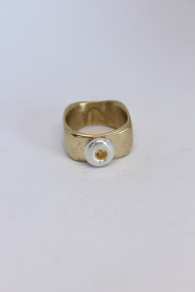 Brass + Silver Cubic Zirconia Pebble Ring  - #108