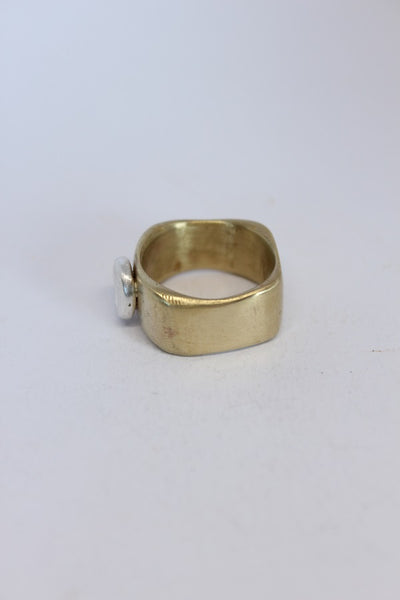 Brass + Silver Cubic Zirconia Pebble Ring  - #108