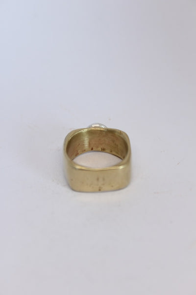 Brass + Silver Cubic Zirconia Pebble Ring  - #108
