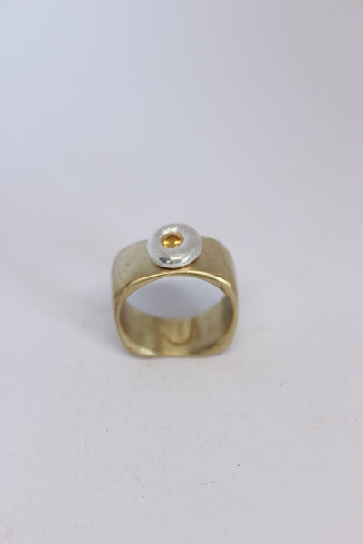 Brass + Silver Cubic Zirconia Pebble Ring  - #108