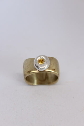 Brass + Silver Cubic Zirconia Pebble Ring  - #108