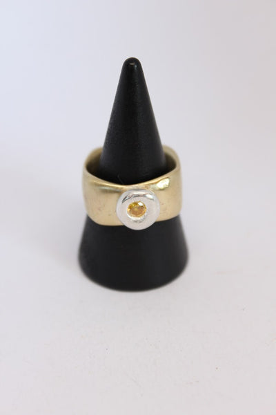 Brass + Silver Cubic Zirconia Pebble Ring  - #108