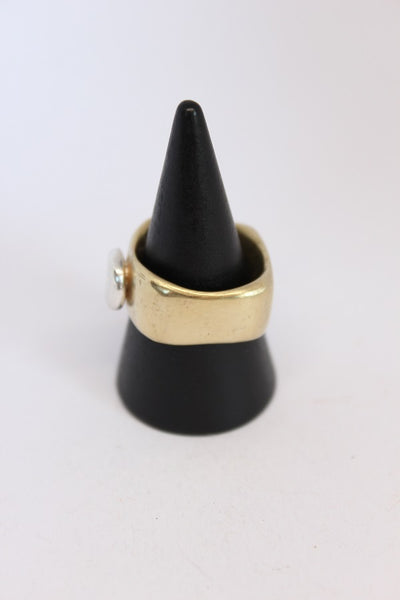 Brass + Silver Cubic Zirconia Pebble Ring  - #108
