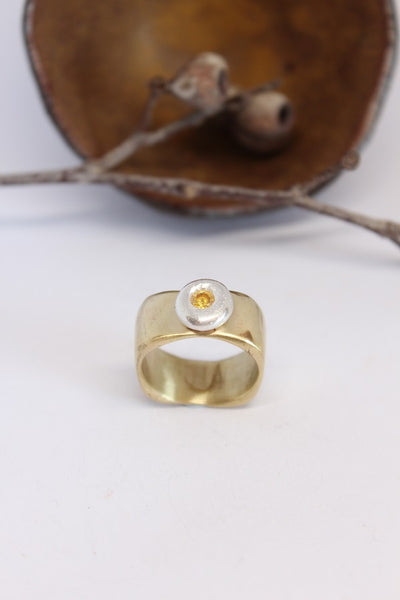 Brass + Silver Cubic Zirconia Pebble Ring  - #108