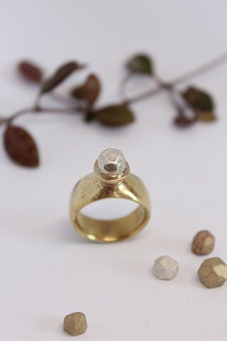 Brass + Silver Pedestal Rock Ring  - #109