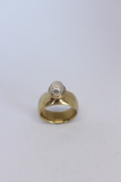 Brass + Silver Pedestal Rock Ring  - #109