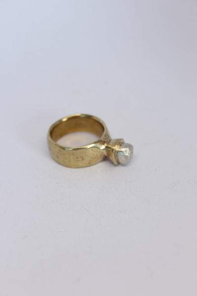 Brass + Silver Pedestal Rock Ring  - #109