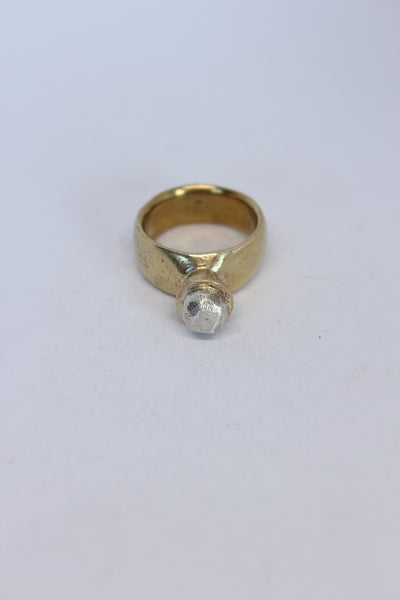 Brass + Silver Pedestal Rock Ring  - #109
