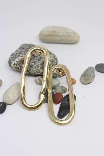 Brass, Hand Formed, Oval Stud Earrings - #111