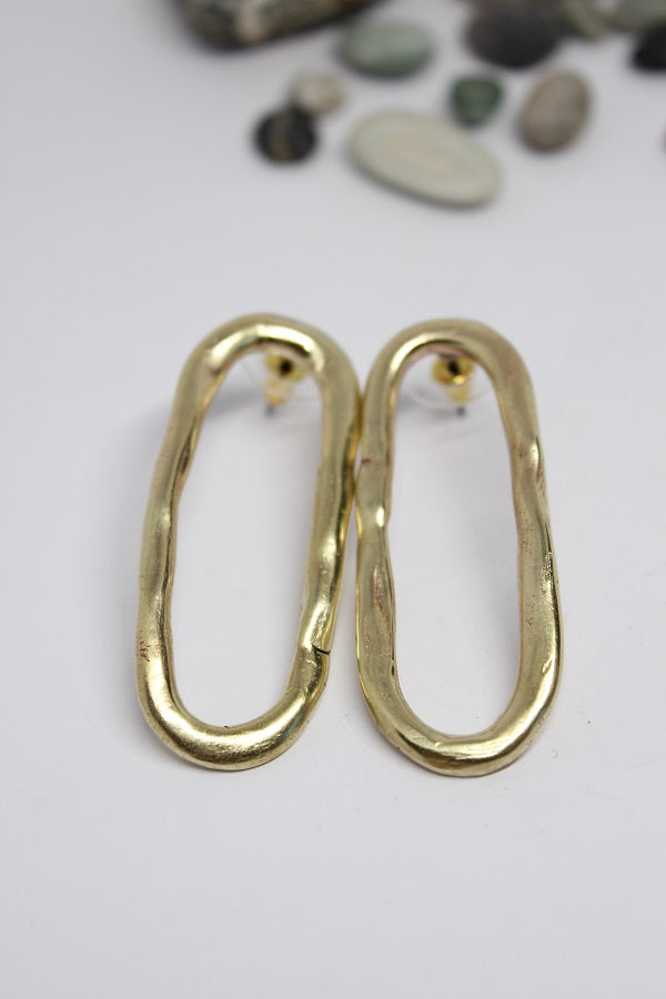 Brass, Hand Formed, Oval Stud Earrings - #111