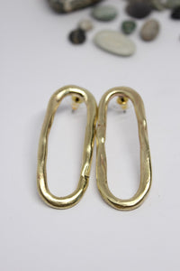 Brass, Hand Formed, Oval Stud Earrings - #111