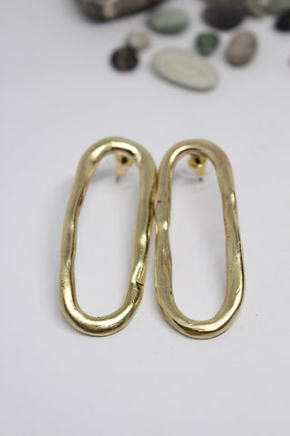 Brass, Hand Formed, Oval Stud Earrings - #111