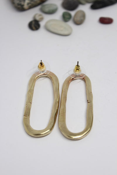 Brass, Hand Formed, Oval Stud Earrings - #111