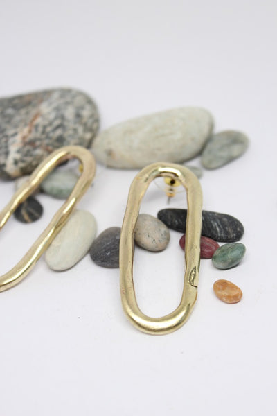 Brass, Hand Formed, Oval Stud Earrings - #111