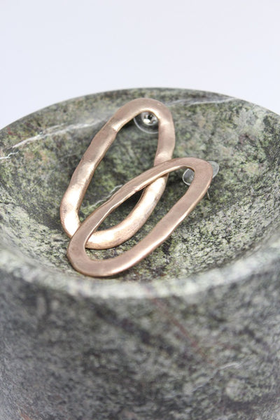 Bronze, Hand Formed, Oval Stud Earrings- #110