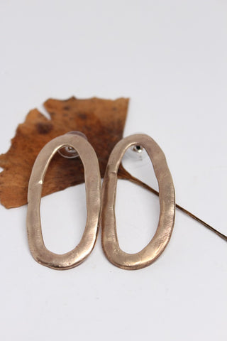 Bronze, Hand Formed, Oval Stud Earrings- #110