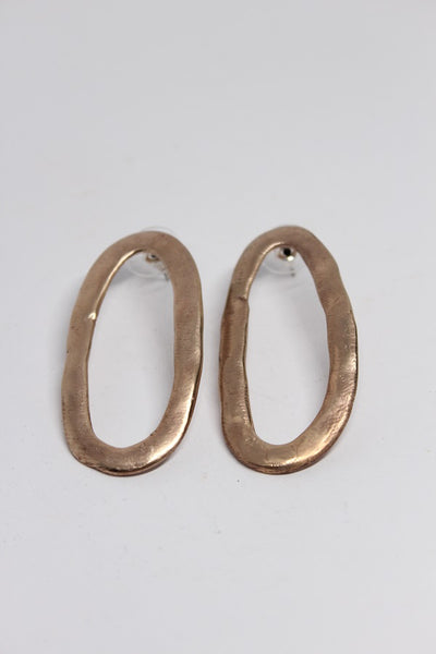 Bronze, Hand Formed, Oval Stud Earrings- #110
