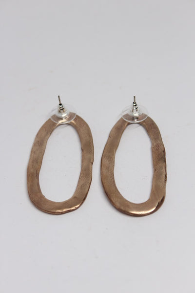 Bronze, Hand Formed, Oval Stud Earrings- #110