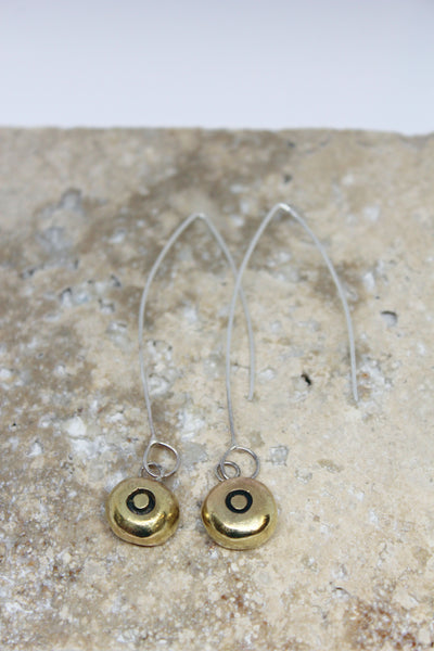 Bronze + Silver Pebble Hook Earrings- #72
