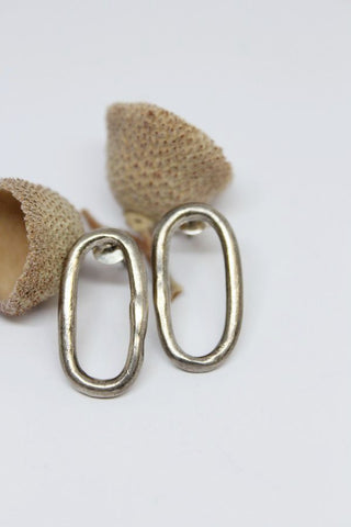 Silver, Hand Formed, Small Hoop Stud Earrings- #70