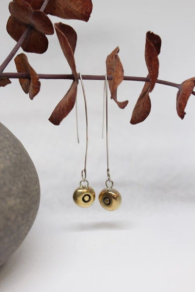 Bronze + Silver Pebble Hook Earrings- #72