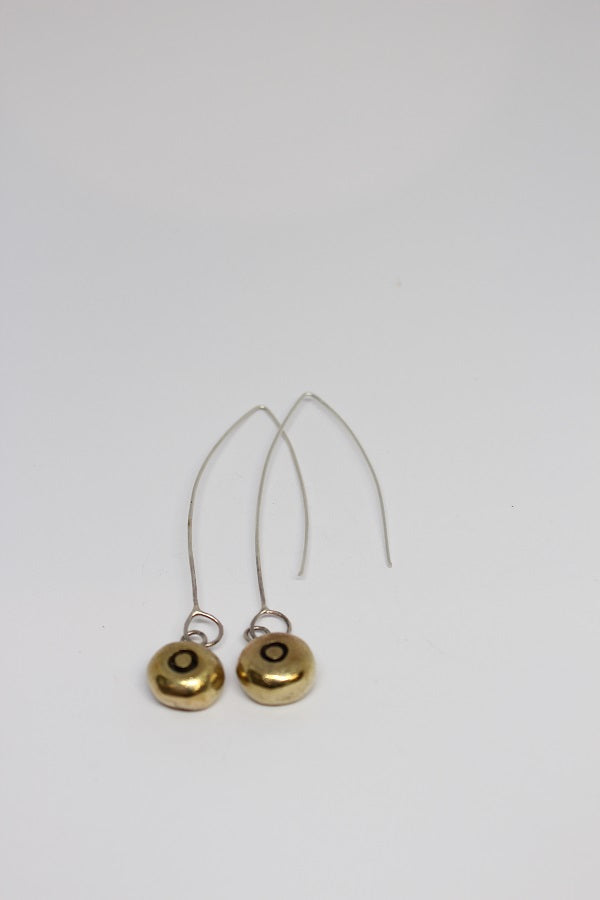 Bronze + Silver Pebble Hook Earrings- #72