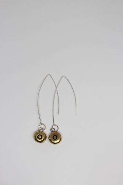 Bronze + Silver Pebble Hook Earrings- #72