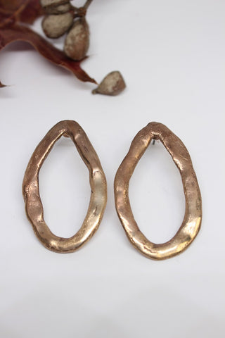 Bronze, Hand Formed, Oval Stud Earrings- #73