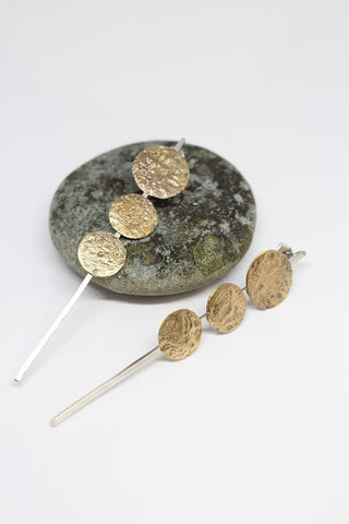 Silver + Brass Disc Stud Earrings- #74