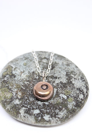 Bronze, Hand Formed Pebble on Silver Chain Pendant - #79