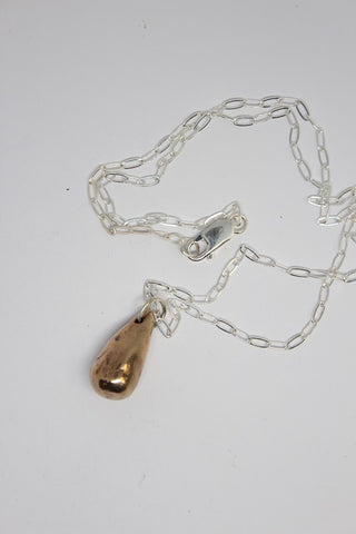 Bronze, Hand Formed Droplet Pebble on Silver Chain - #76