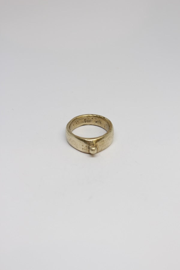 Brass Ring with Carved Small Pebble - #12