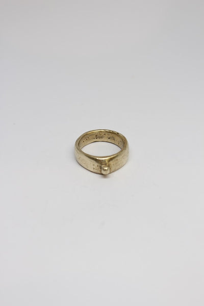 Brass Ring with Carved Small Pebble - #12