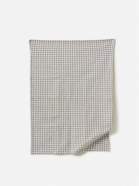 Gingham Washed Cotton Tea Towel |  Grey