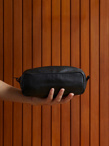 Marlo Black Leather Wash Bag | Small