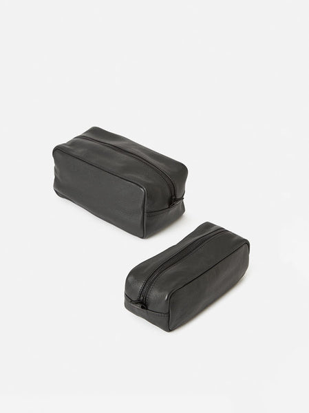 Marlo Black Leather Wash Bag | Small