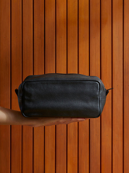 Marlo Black Leather Wash Bag | Large