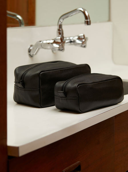 Marlo Black Leather Wash Bag | Large