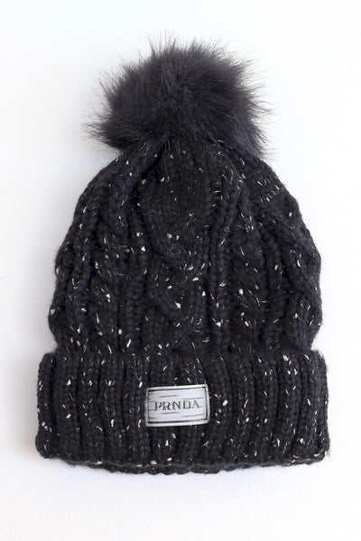 Fleck Pom Pom Cable Beanie | Black