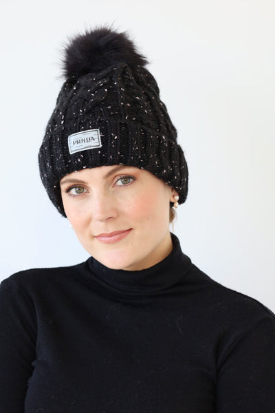 Fleck Pom Pom Cable Beanie | Black