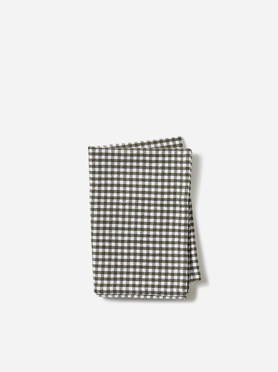 Gingham Washed Cotton Tea Towel | Olive